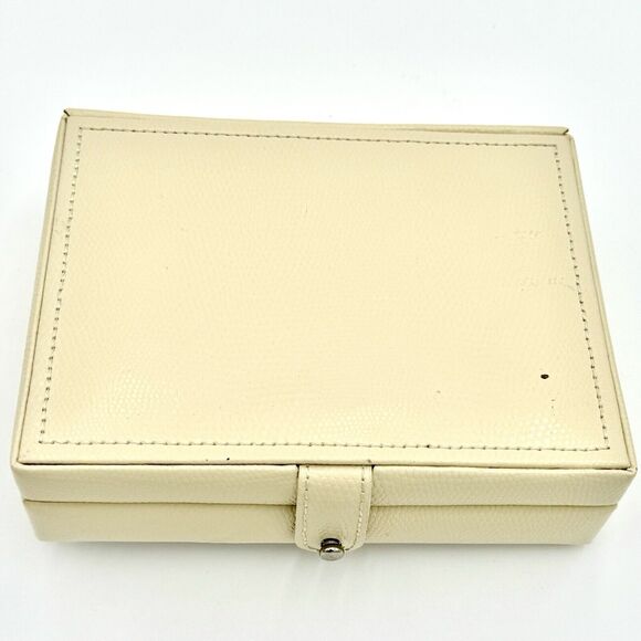 Pottery Barn McKenna Jewelry Box Travel Case 6.5” x 5” x 2” Cream Color Faux - Picture 5 of 12